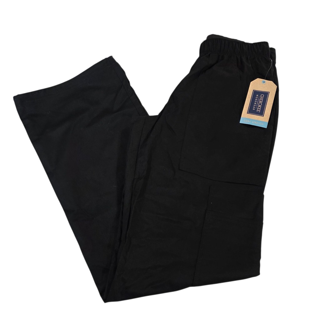 NWT Cherokee Workwear Cargo Scrub Pants Unisex Black XS Elastic Waist‎ Mid-Rise